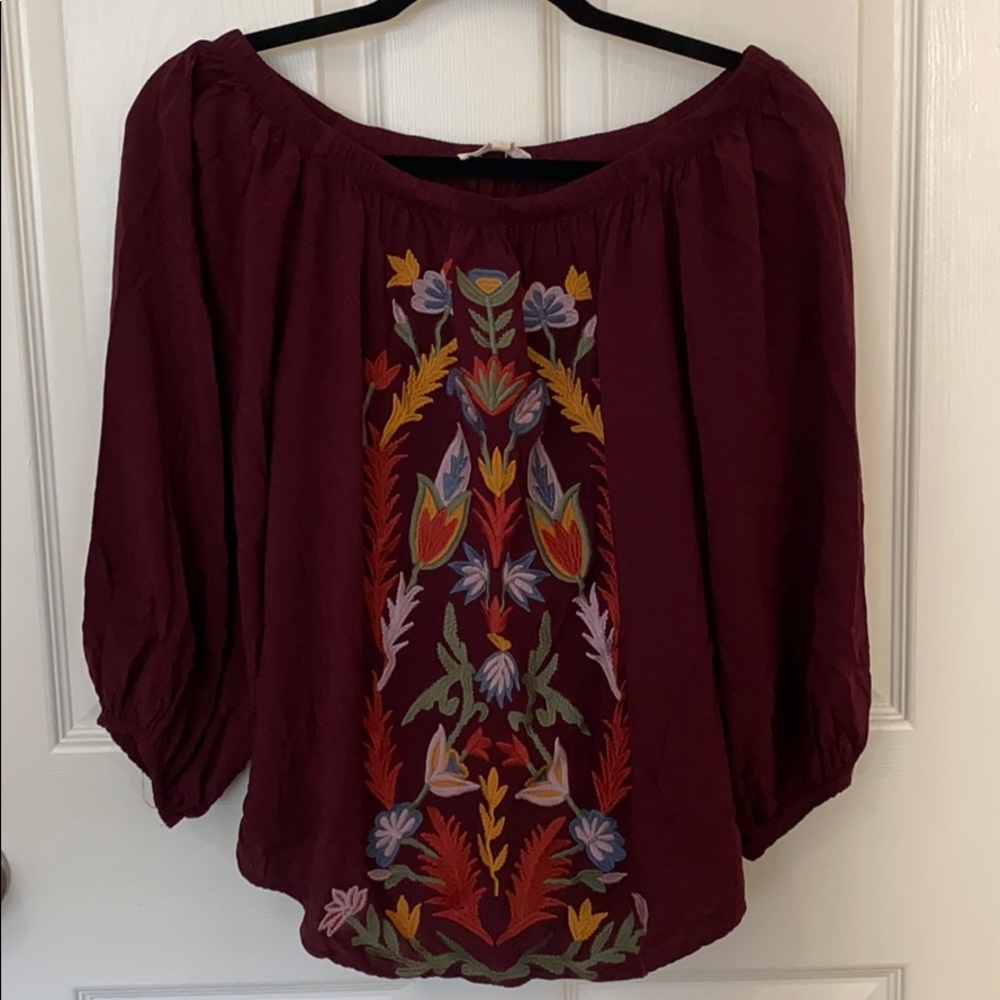 Burgundy floral blouse